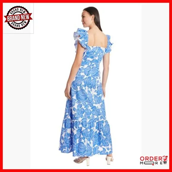 Size 0 Maxi Dress with Square Neck Ruffle Detail Polyester Lined - Picture 4 of 7